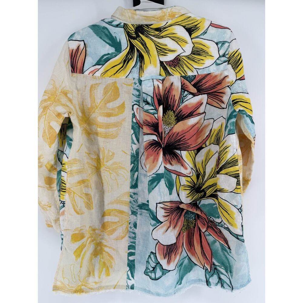 John Mark Artsy Boho Wire Collar Raw Hem Pull Sleeve Linen Tunic Top Small - Picture 6 of 9